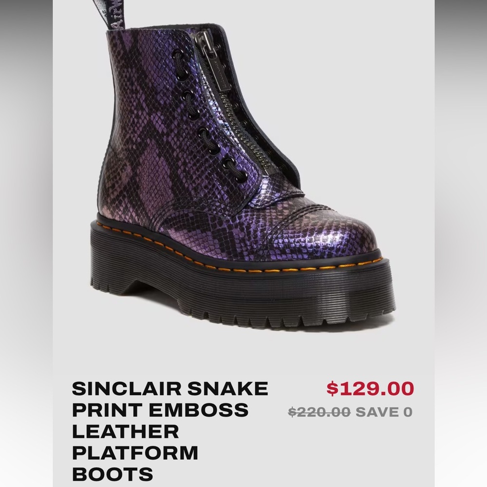 IN SEARCH OF*** ISO**SINCLAIR SNAKE PRINT EMBOSS LEATHER PLATFORM BOOTS size 11